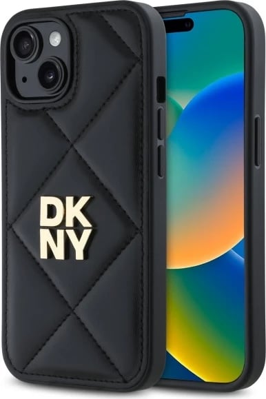 Mbështjellës DKNY Quilted Stack Logo për iPhone 15, i zi