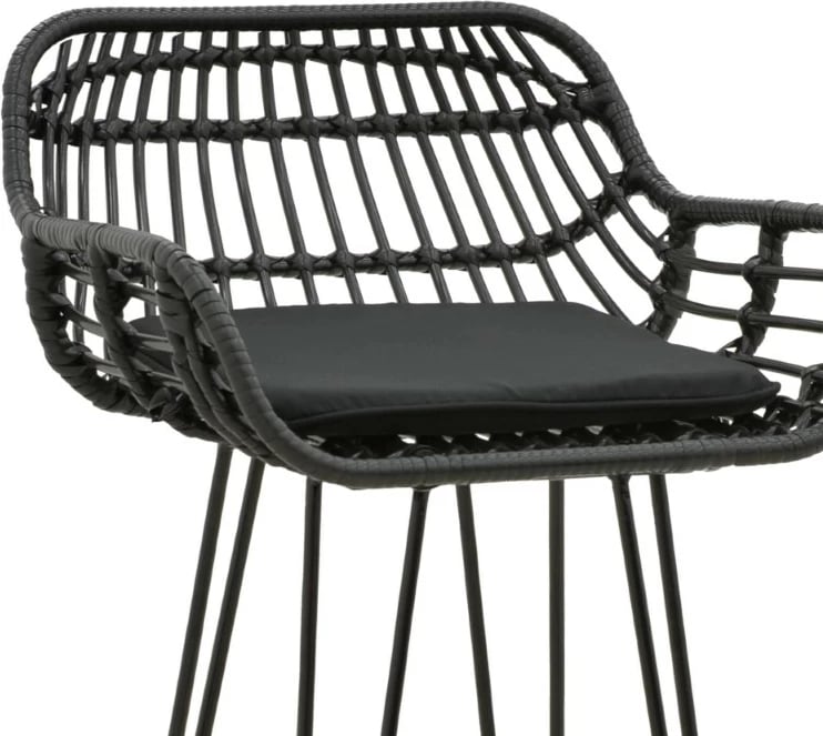 Karrige për bar Naoki me jastëk pe ngjyrë zezë-metal këmbë zezë 52x50x90cm