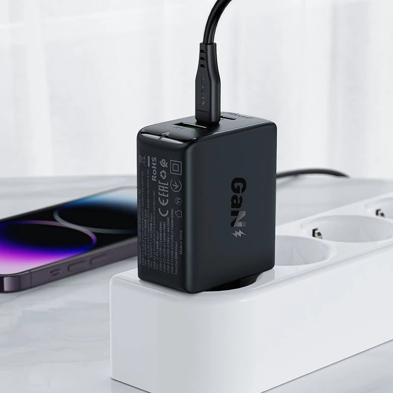 Karikues i shpejtë murit Acefast A41, 65W, 2x USB-C / USB-A, i bardhë