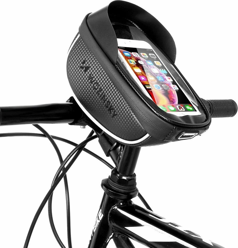 Çantë timoni për biçikletë Wozinsky WBB16BK me mbështjellës telefoni, 1L, e zezë