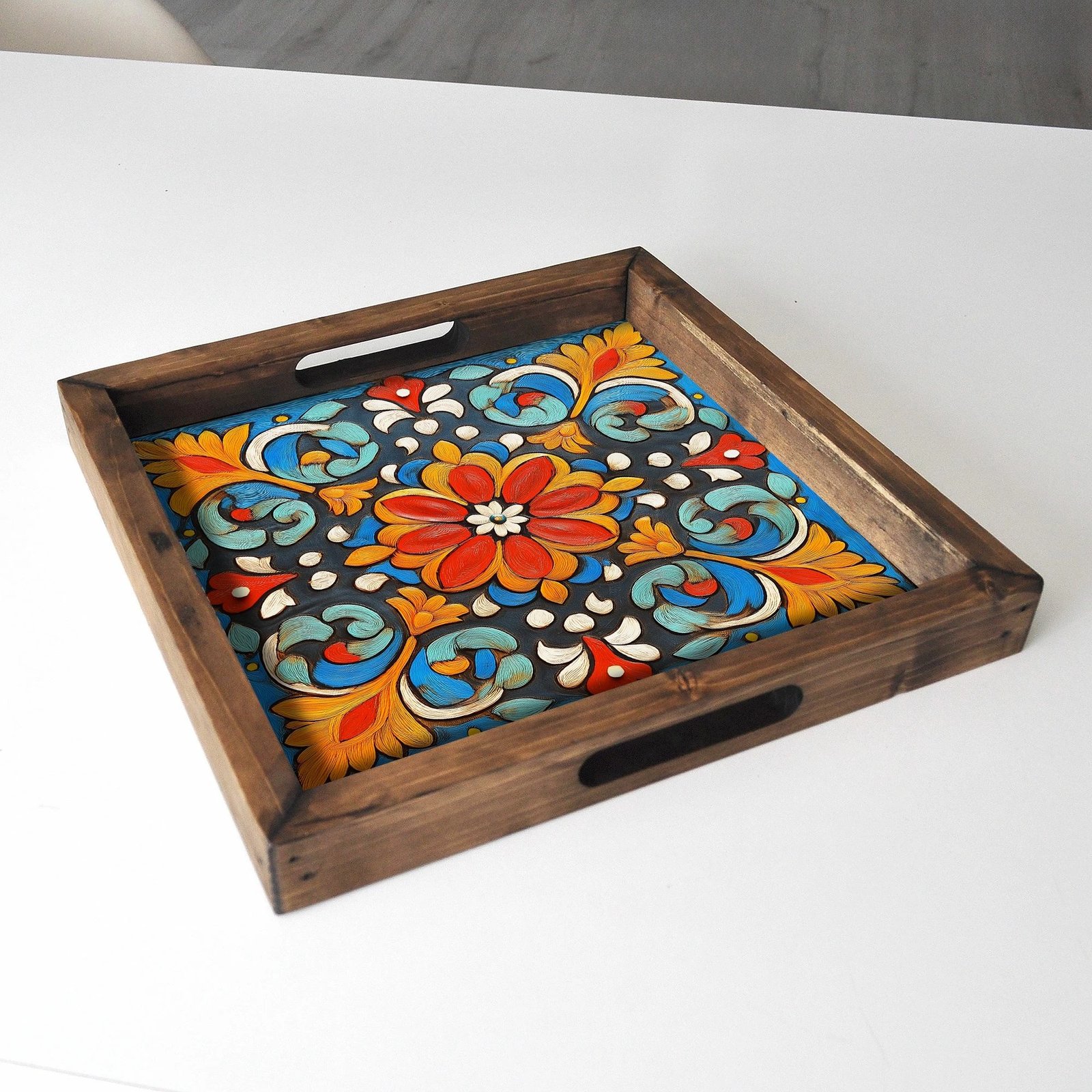 Tabaka dekorative prej druri, shumëngjyrëshe, Evila Originals, REF053, 35x35x4 cm Tabaka dekorative prej druri, shumëngjyrëshe, Evila Originals, REF053, 35x35x4 cm