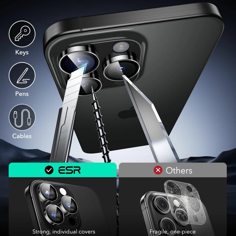 Mbrojtës xhami për kamerë ESR Armorite për iPhone 16 Pro / 16 Pro Max, Zi