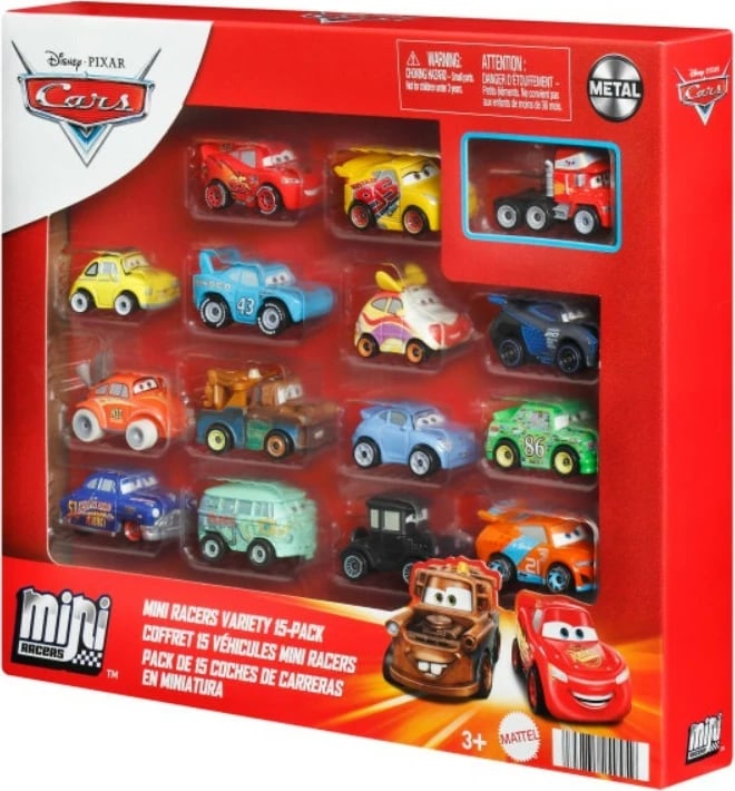 Set vetura të vogla metalike Mattel Cars HYK81, 15 copë, shumëngjyrëshe
