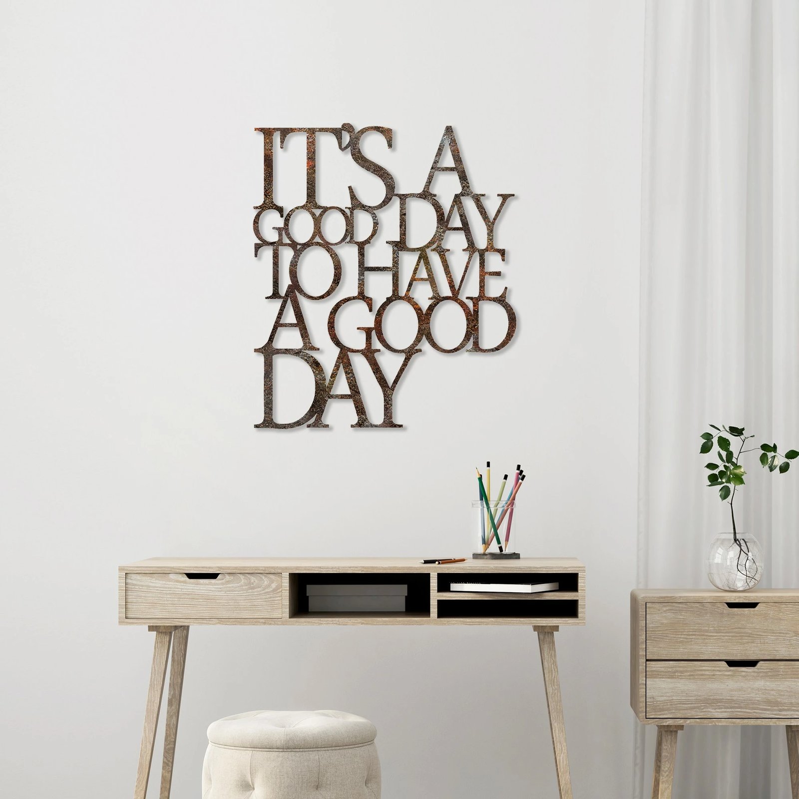 Aksesor dekorativ metalik për mur Wallity, ngjyrë antike, Have a Good Day