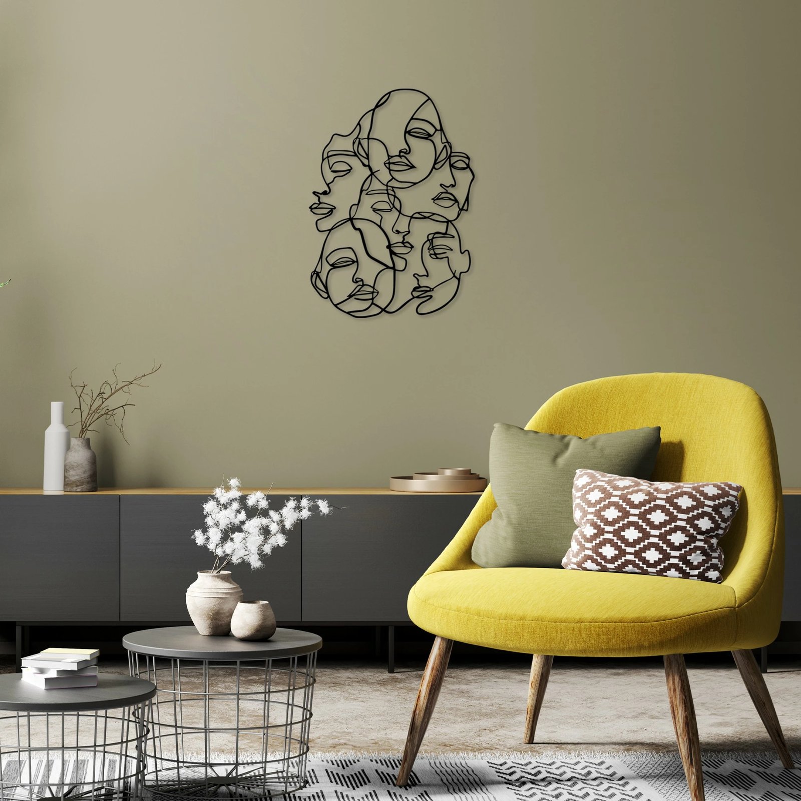 Aksesori dekorativ metalik për mur, Wallity Facce-1, ngjyrë e zezë, 42x60cm