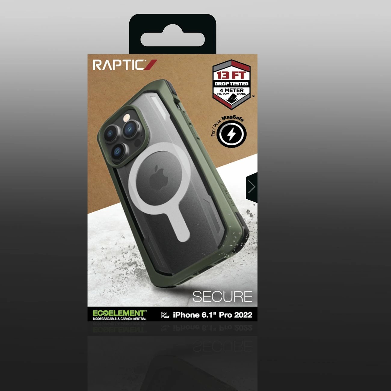 Mbështjellës Raptic X-Doria Secure built për iPhone 14 Pro, me MagSafe, i gjelbër