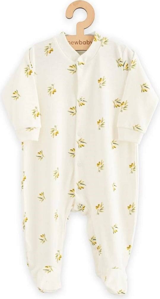 Kombinezon gjumi për bebe, New Baby, Olives, 100% pambuk organik, madhësi 68 (4-6m), bezhë
