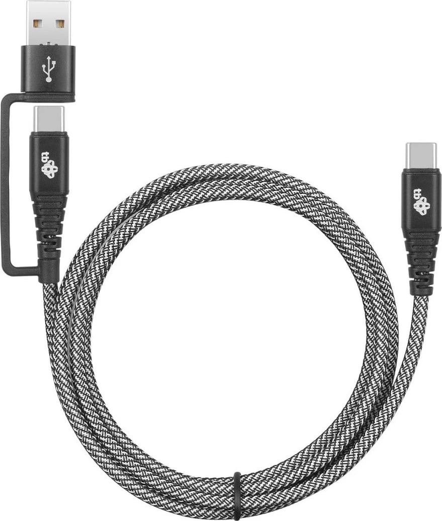 Kabllo 2-në-1 TB USB C në USB C me adapter USB A, 1.2 m, e zezë