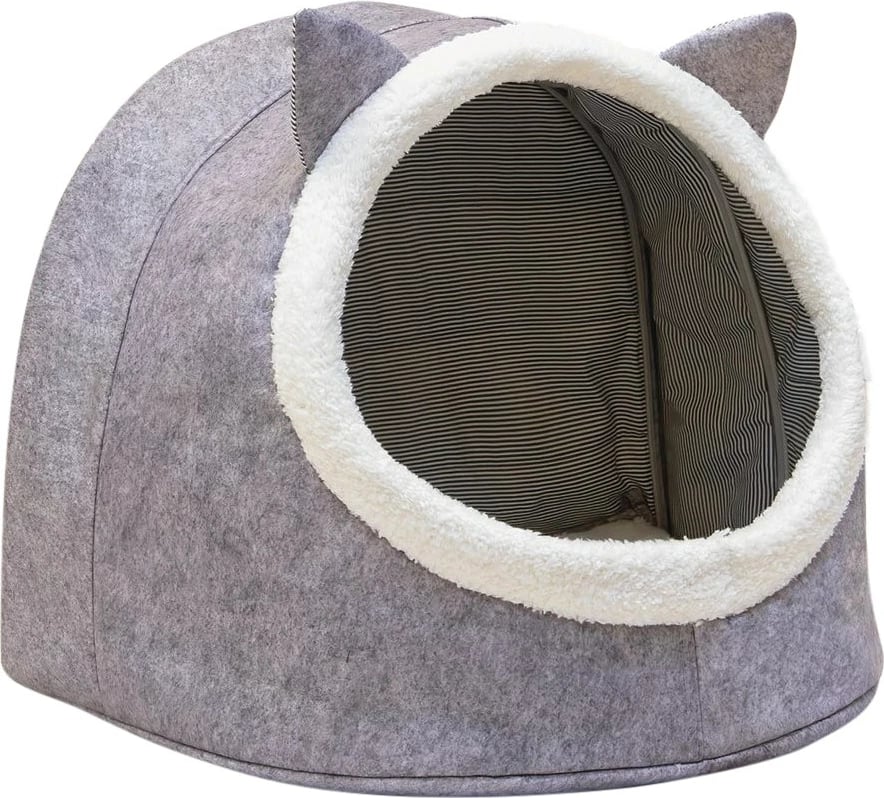 Shtëpi për mace ose qen të vegjël, material felt, ngjyrë gri, ALS-03792, 34x40x35 cm