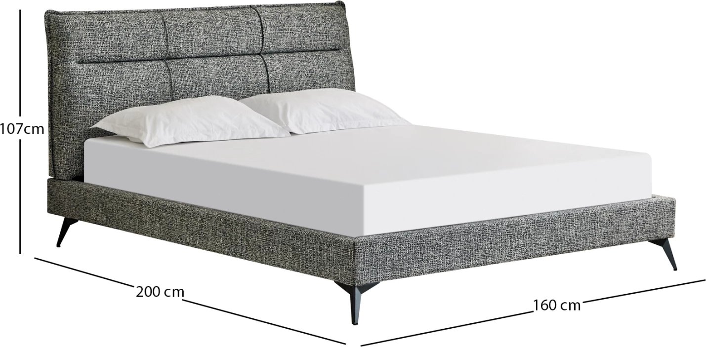 Krevat dopio LIGNUM, stof gri, këmbë metalike të zeza, për dyshek 160x200cm