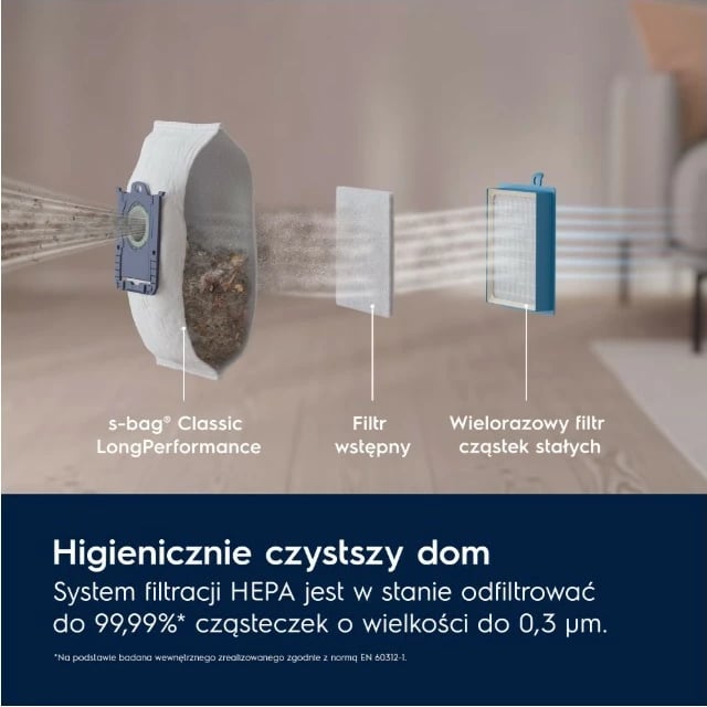 Fshesë me korent me thes, Electrolux, EB61C2DBP, 850 W, kapacitet thesi 3.2 L, filtrimi HEPA, rreze 12 m, S-bag, blu marinë