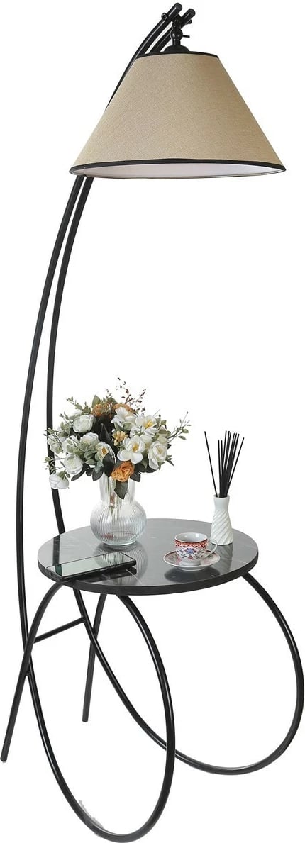 Llambë dyshemeje Opviq, 8847-2, e zezë dhe krem, me tavolinë