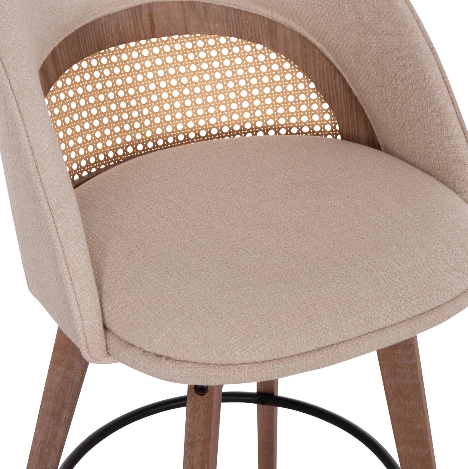 Karrige për bar rrotulluese RIKI, këmbë druri, material bezhë, 51x53x94cm, set prej 2 copësh