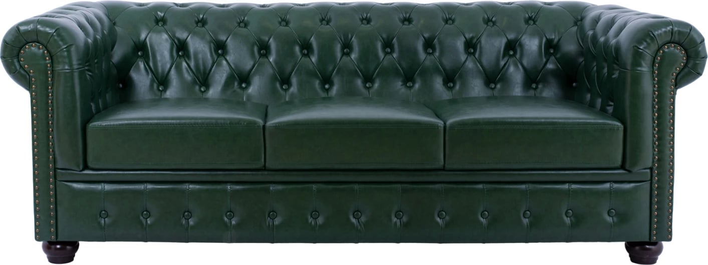Divan 3 vendësh Chesterfield, FH3009.08, PU, Jeshile Cypress, 208x90x73 cm