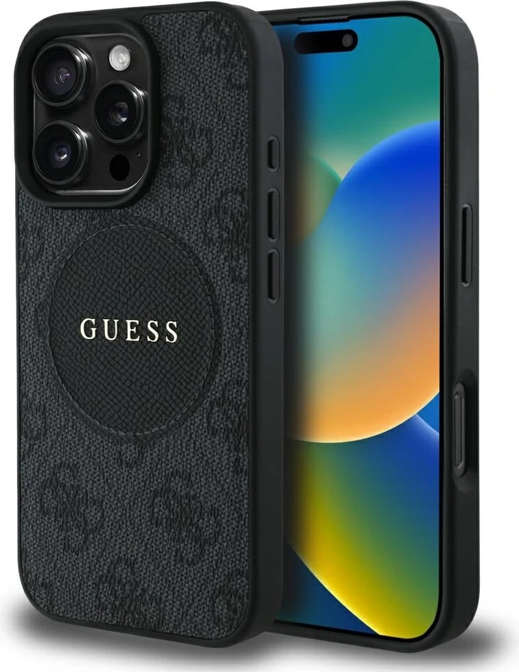 Mbështjellës Guess 4G Circle Classic Logo MagSafe për iPhone 16 Pro Max, zi