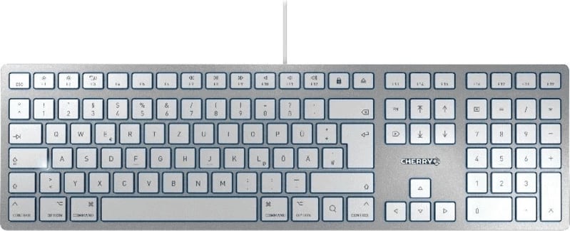 Tastierë, Cherry, JK-1610DE-1, me kabllo USB, layout gjerman (DE), numpad, argjendtë