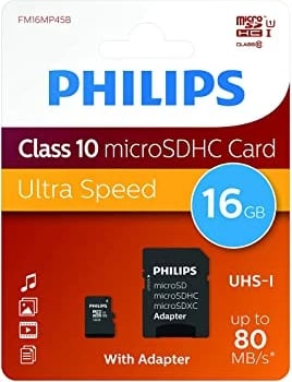 Kartë e memories Philips micro SDHC, 16GB Class 10 me adapter