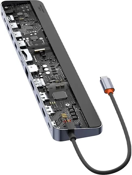 Kasë Baseus EliteJoy Gen2 12në1, USB-C, 2xHDMI, 3xUSB 3.0, PD, DP, SD/TF, RJ45, Type-C, 3.5mm, Gri e errët