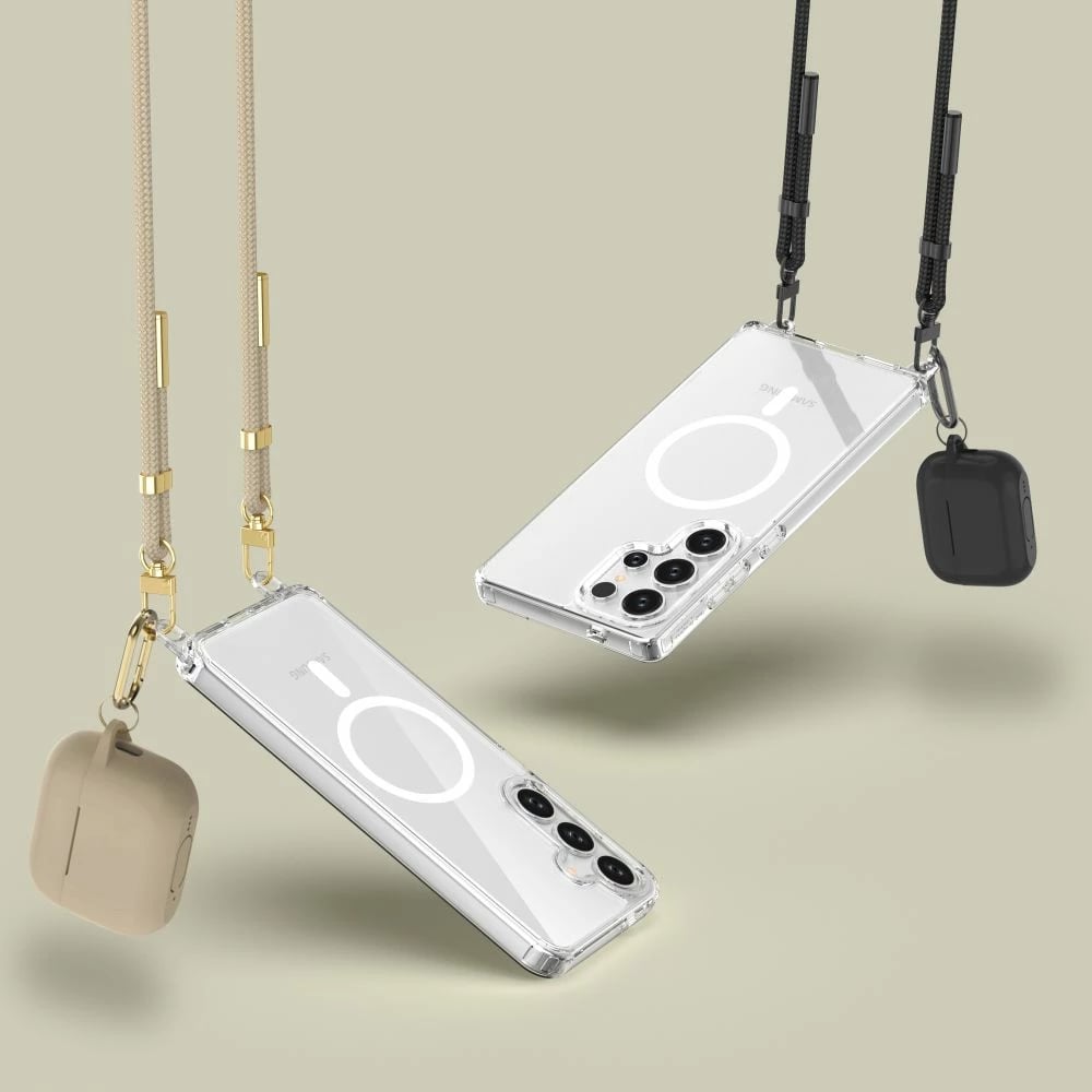 Mbështjellës Tech-Protect FlexAir Chain MagSafe për Samsung Galaxy S25, zi-bezhë, me dy litarë