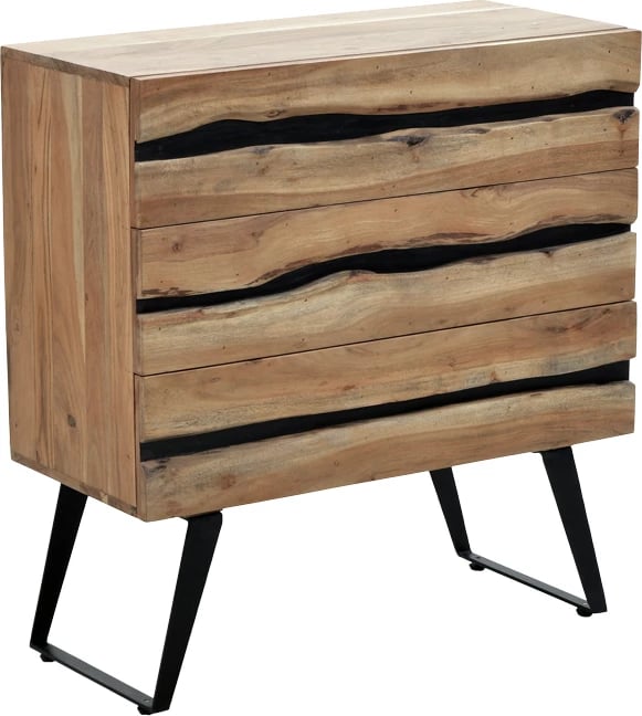Komodë Imena, dru akacie masiv, këmbë metalike të zeza, 80x38x86.5cm