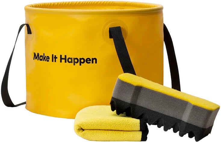 Set aksesorë pastrimi veture HOTO QWOGJ002, kovë palosëse 20L, sfungjer dhe leckë, Verdhë