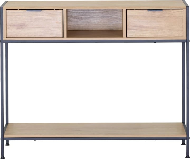 Konsolë Regando, ngjyrë lisi, metal i zi, 100x35x80cm