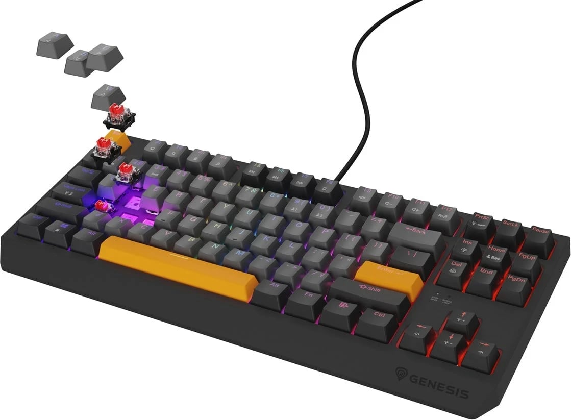 Tastierë mekanike gaming GENESIS Thor 230 TKL, Outemu Red, RGB, Wireless + Bluetooth + USB, Portokalli Tastierë mekanike gaming GENESIS Thor 230 TKL, Outemu Red, RGB, Wireless + Bluetooth + USB, Portokalli