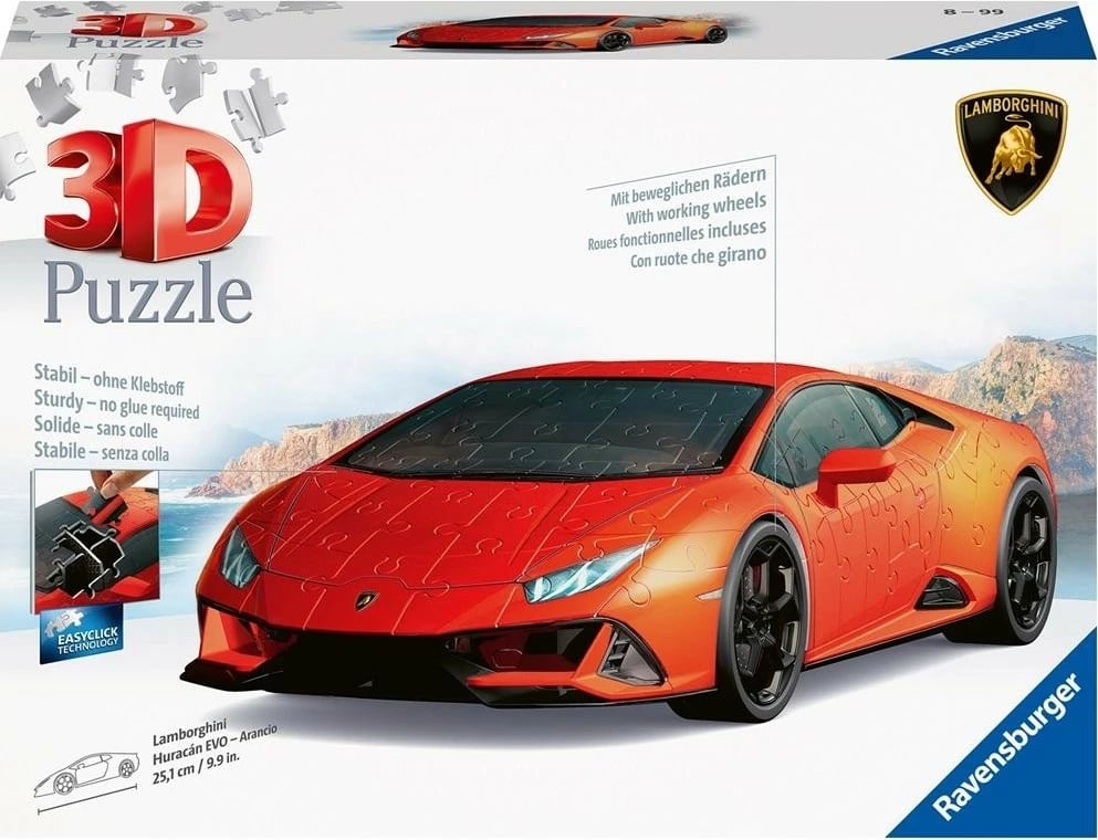 Puzzle 3D Ravensburger Lamborghini Huracan Evo Arancio, 108 pjesë, portokalli