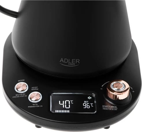 Çajnik elektrik Adler AD 1349 1.0L gooseneck me rregullim temperature, display LED, mbajtje nxehtësie, zi-ari
