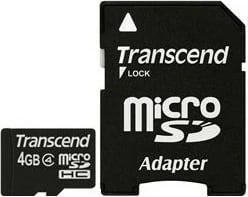 Kartelë microSD Transcend 4GB me adapter, e zezë