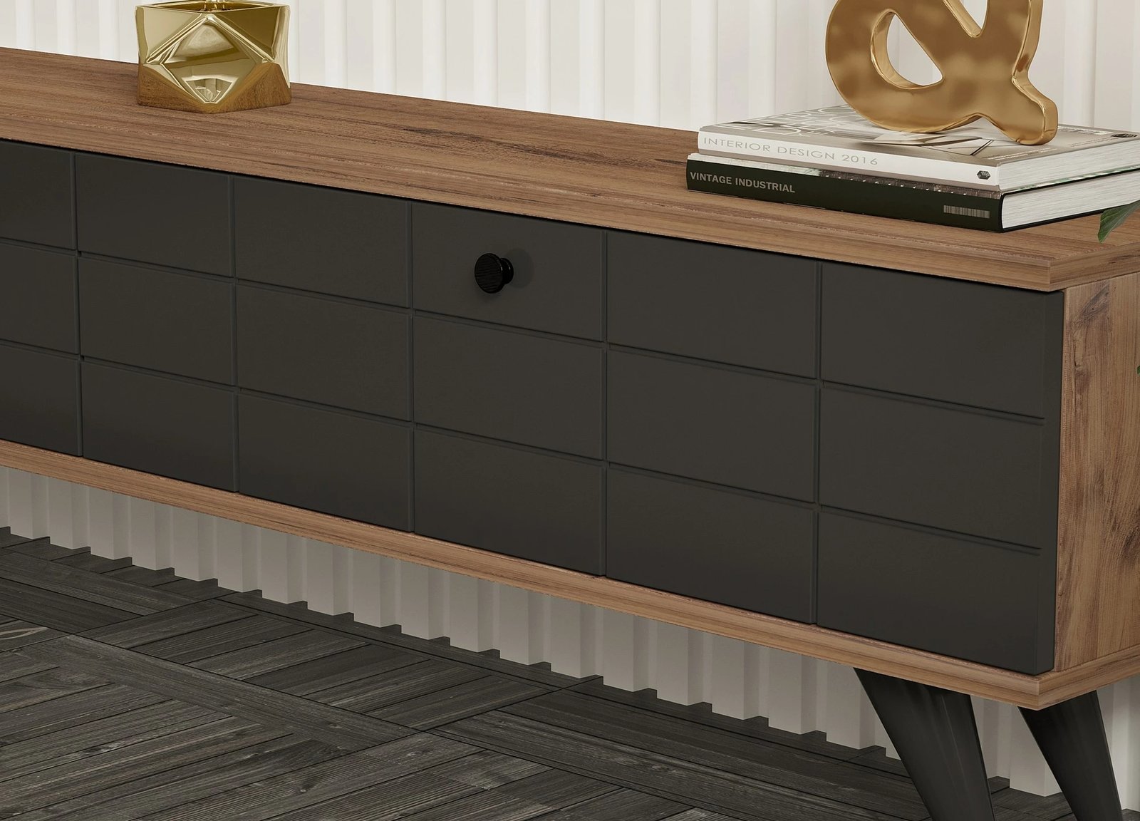 Komodë për TV Hanah Home, Alberi, ngjyrë Atlantic Pine dhe Antracite