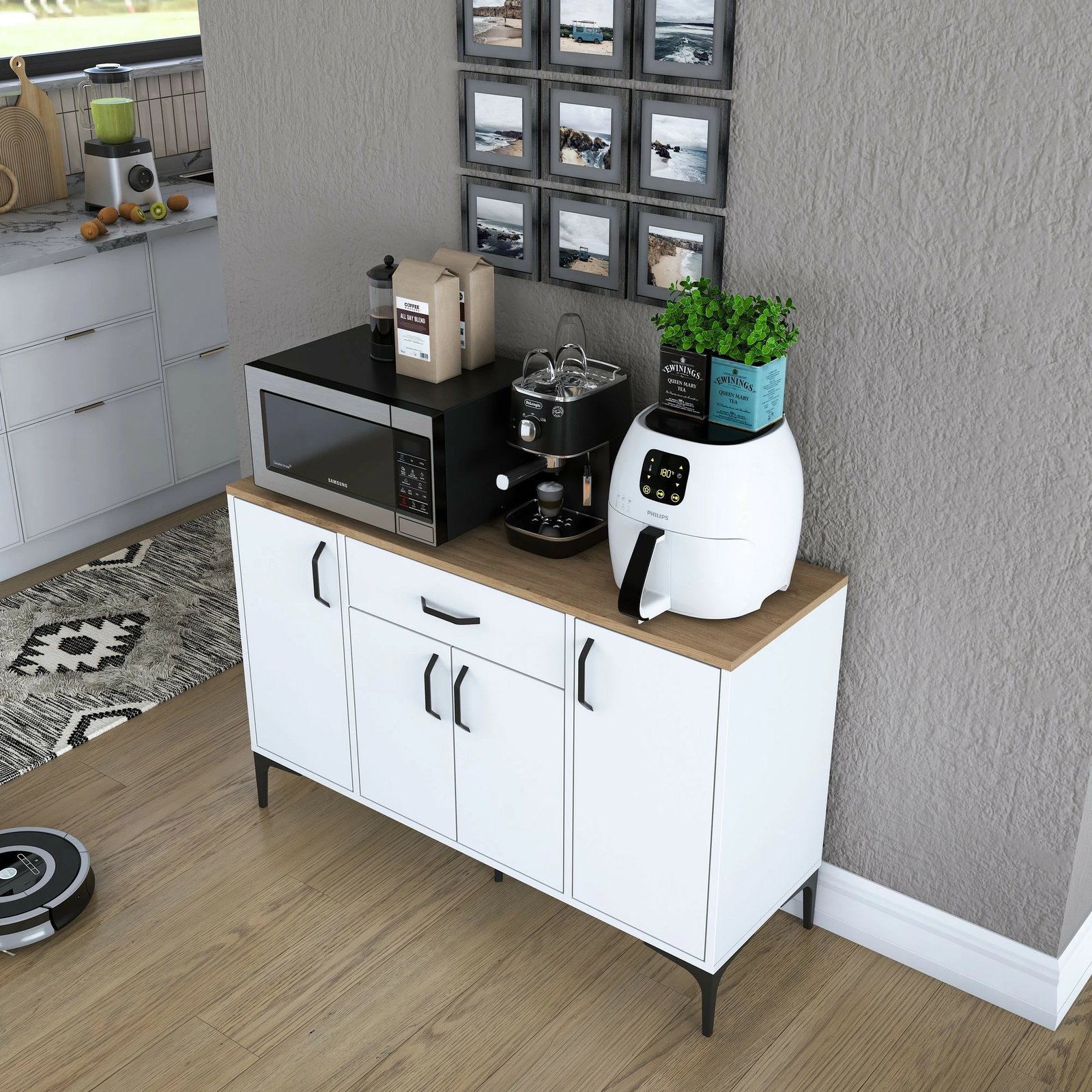 Dollap multifunksional Hanah Home, JE136 - 3095, ngjyrë e bardhë dhe arre