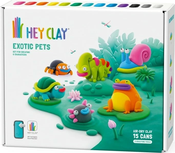 Set modelimi Hey Clay, Tm Toys, 15 kanaçe, 13 ngjyra, kafshë ekzotike