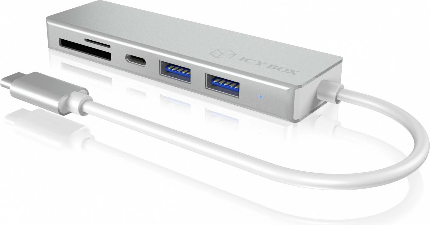 HUB USB Type-C IcyBox IB-HUB1413-CR me 3 porta USB dhe lexues kartelash, Argjend