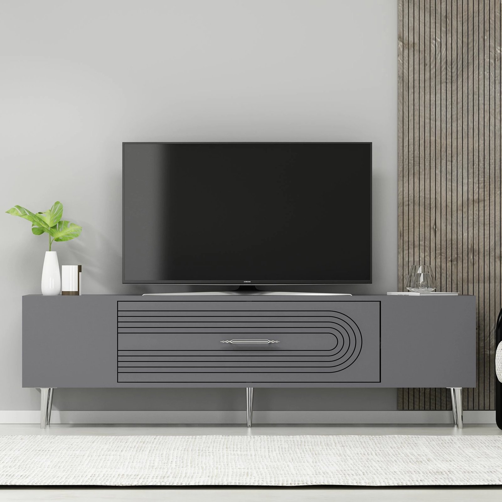 Komodë TV Skye Decor, Dekol3, anthracite, silver