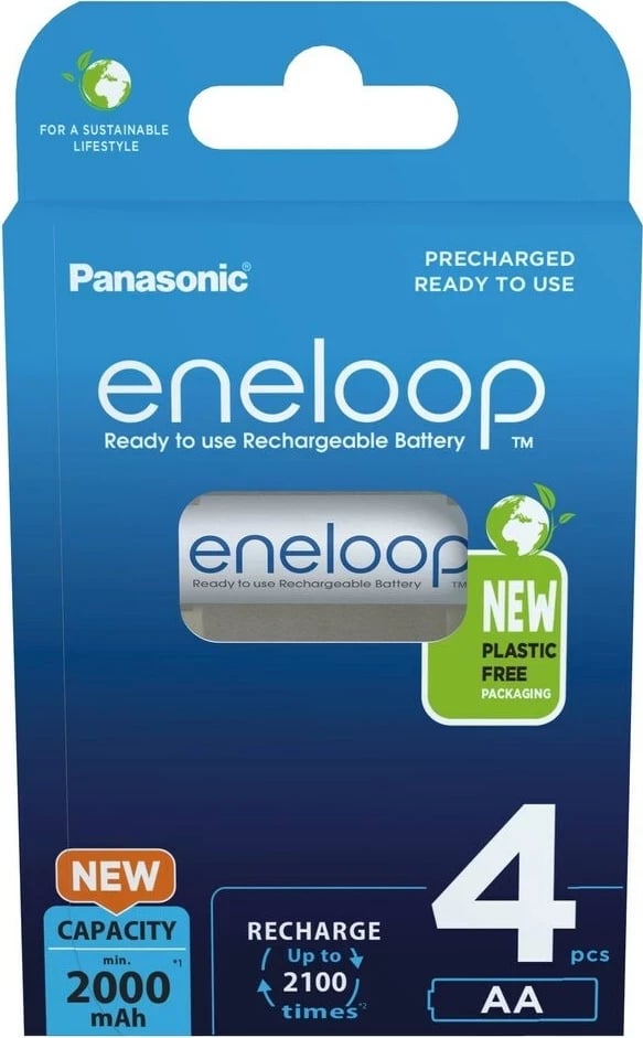 Bateri të rikarikueshme Panasonic Eneloop AA 2000 mAh, 4 copë, Bardhë