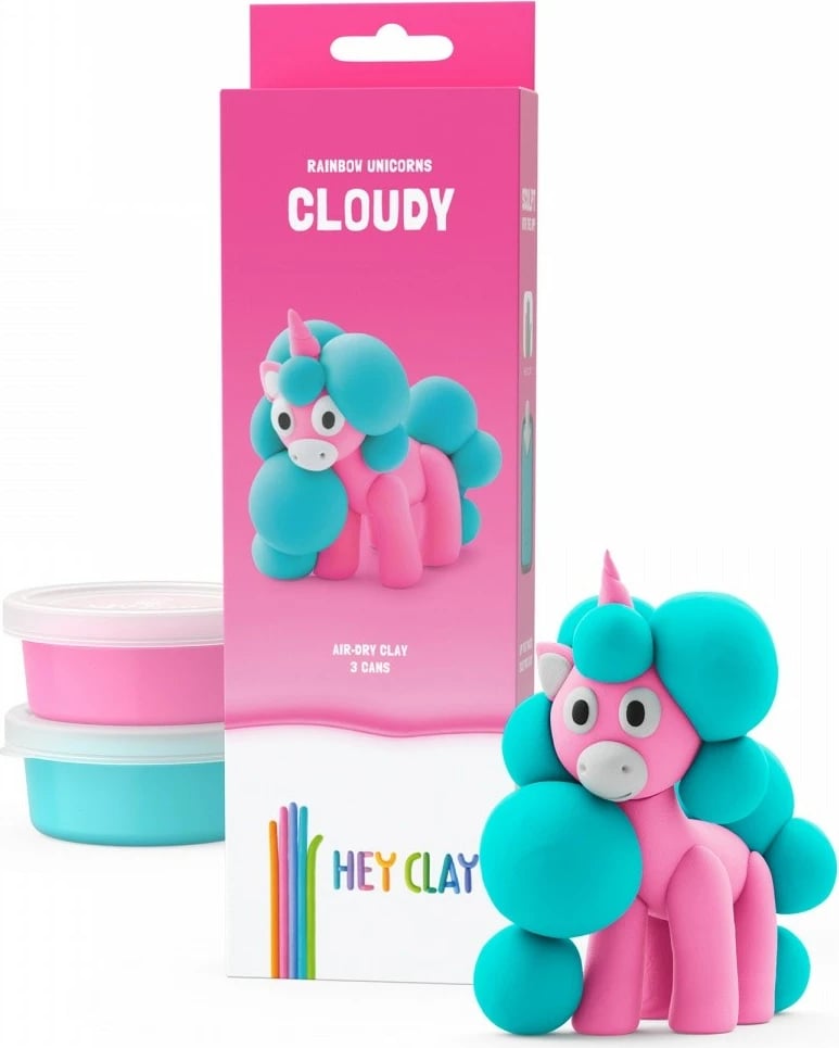 Masë modelimi Hey Clay Unicorns 3 copë, Cloudy, shumëngjyrëshe