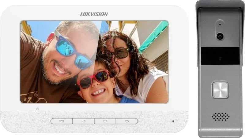 Set video-interkom Hikvision DS-KIS203T, 7 inç, IP65, me kabllo, Bardhë