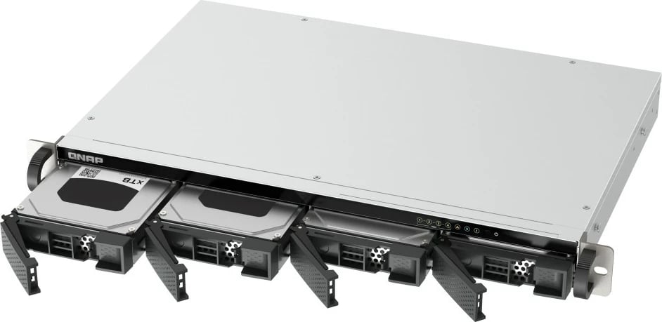 NAS QNAP TS-433eU, 4 slote, 4 GB RAM, Rack 1U, Pa disqe, Dy porta 2.5GbE, Zi