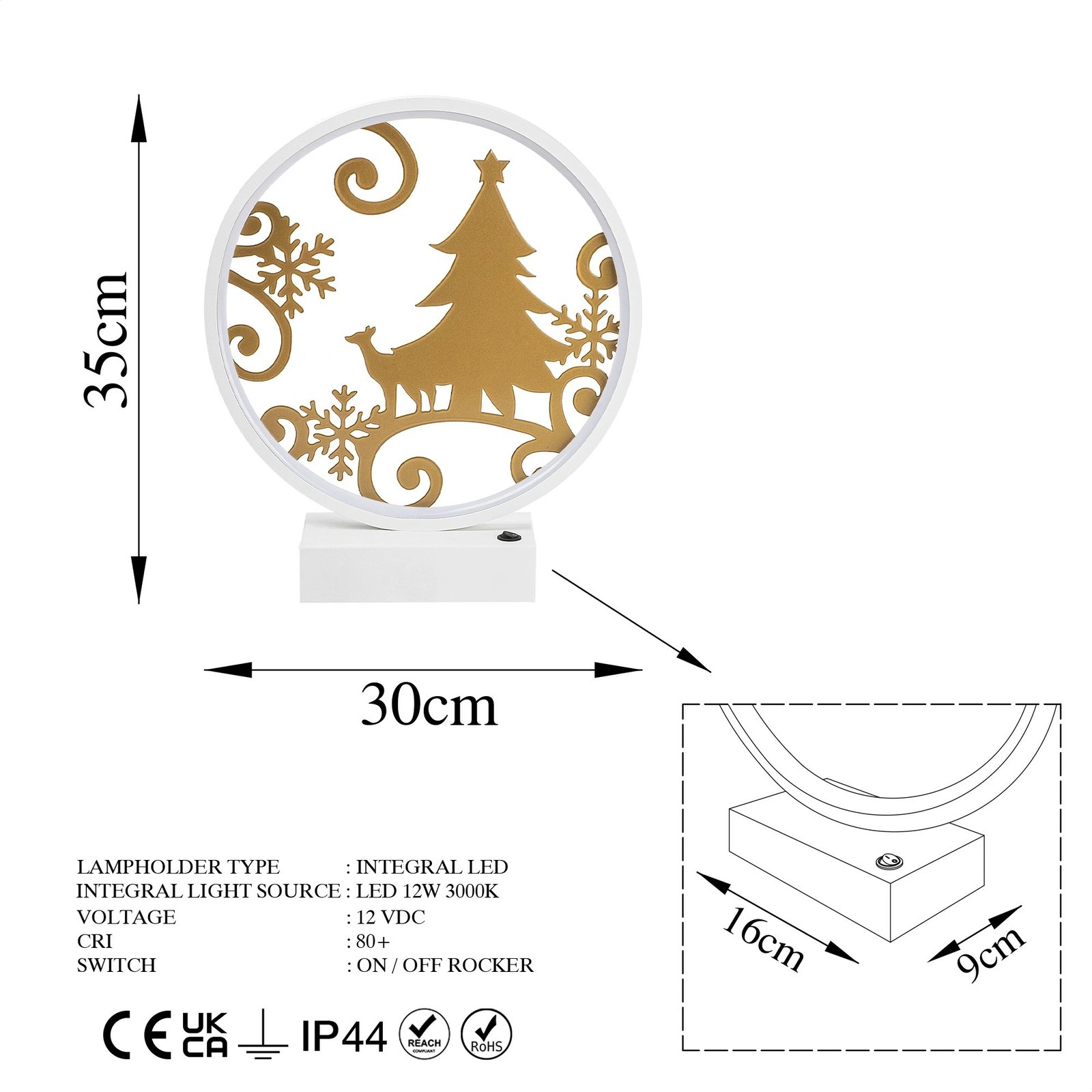 Llambë tavoline dekorative, Opviq, XMAS11, e bardhë dhe e artë