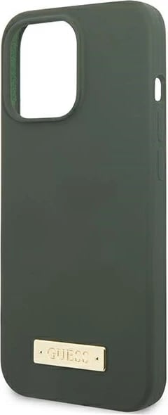 Mbështjellës Guess Silicone Logo Plate MagSafe për iPhone 13 Pro / iPhone 13, Gjelbër