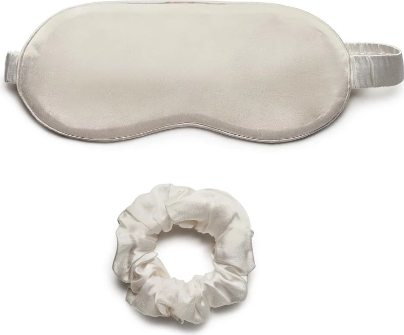Set maskë gjumi dhe shirit për flokë për femra Lovli Silk Ecru, 2 copë