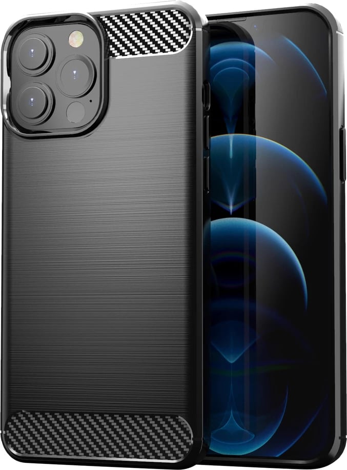 Mbështjellës Hurtel Carbon Case për iPhone 13 Pro Max, TPU, i zi