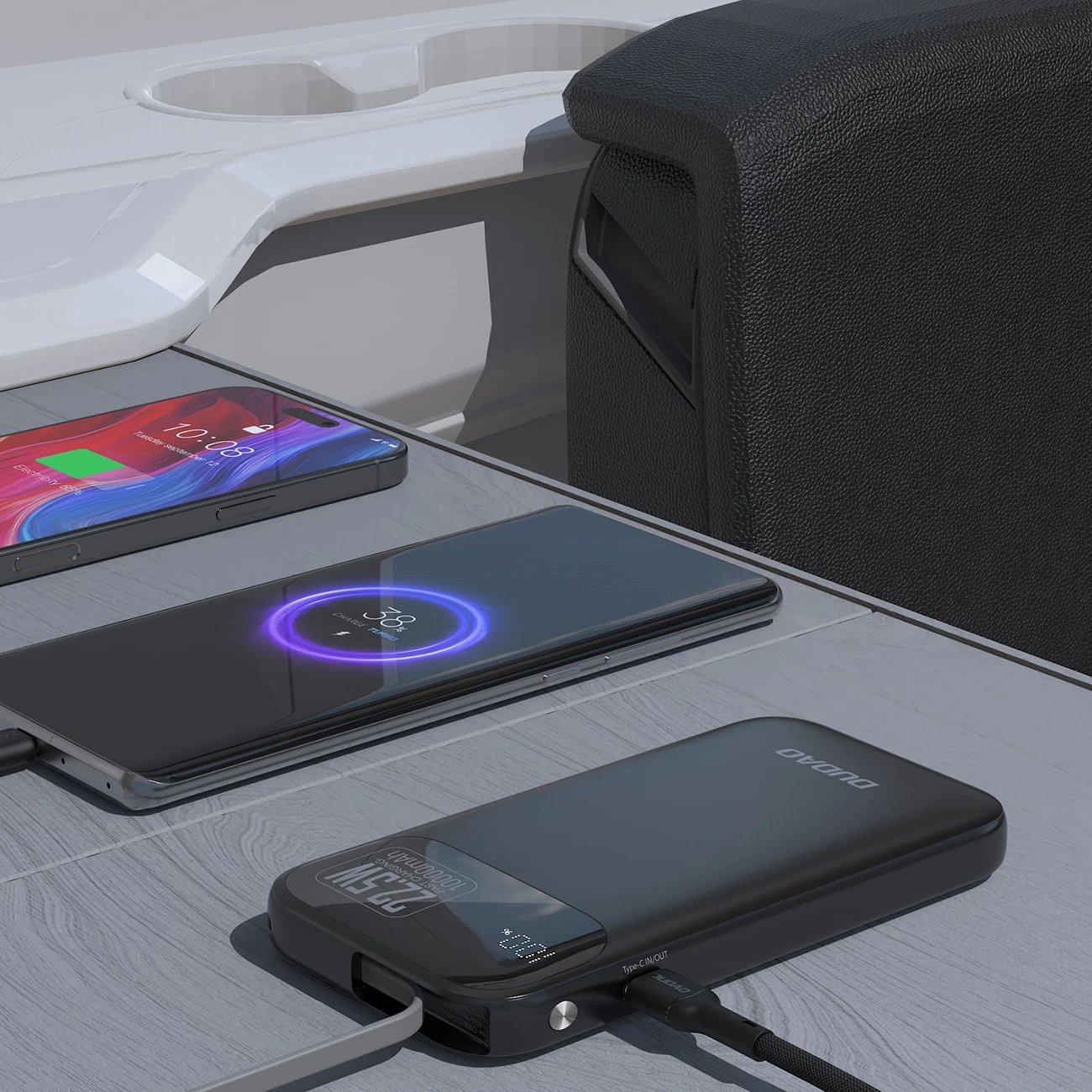 Powerbank Dudao K31, 10000 mAh, 22.5W, me kabllo të integruar, e zezë