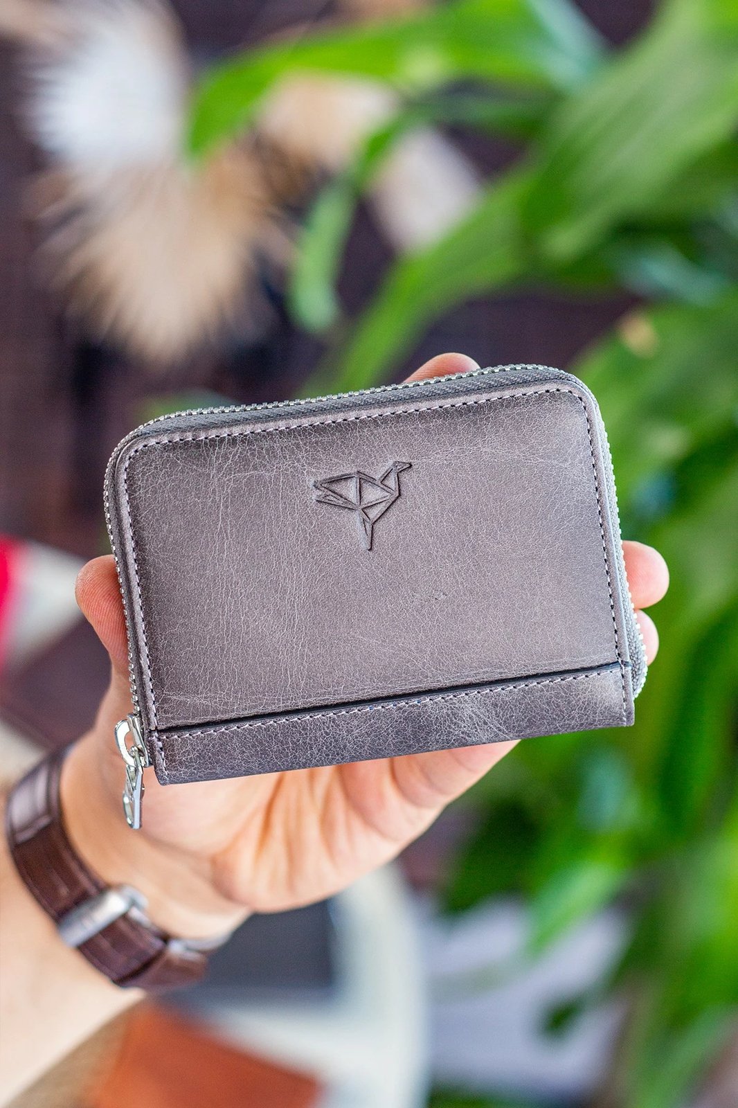 Portofol unisex, lëkurë natyrale, ngjyrë gri, Sydney