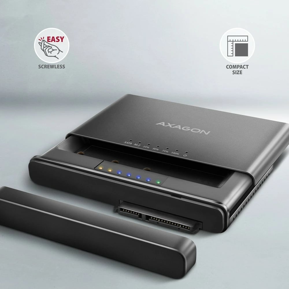 Adapter USB-C AXAGON ADSA-CC Clone Master 2, për NVMe M.2 dhe SSD/HDD 2.5"/3.5", i zi