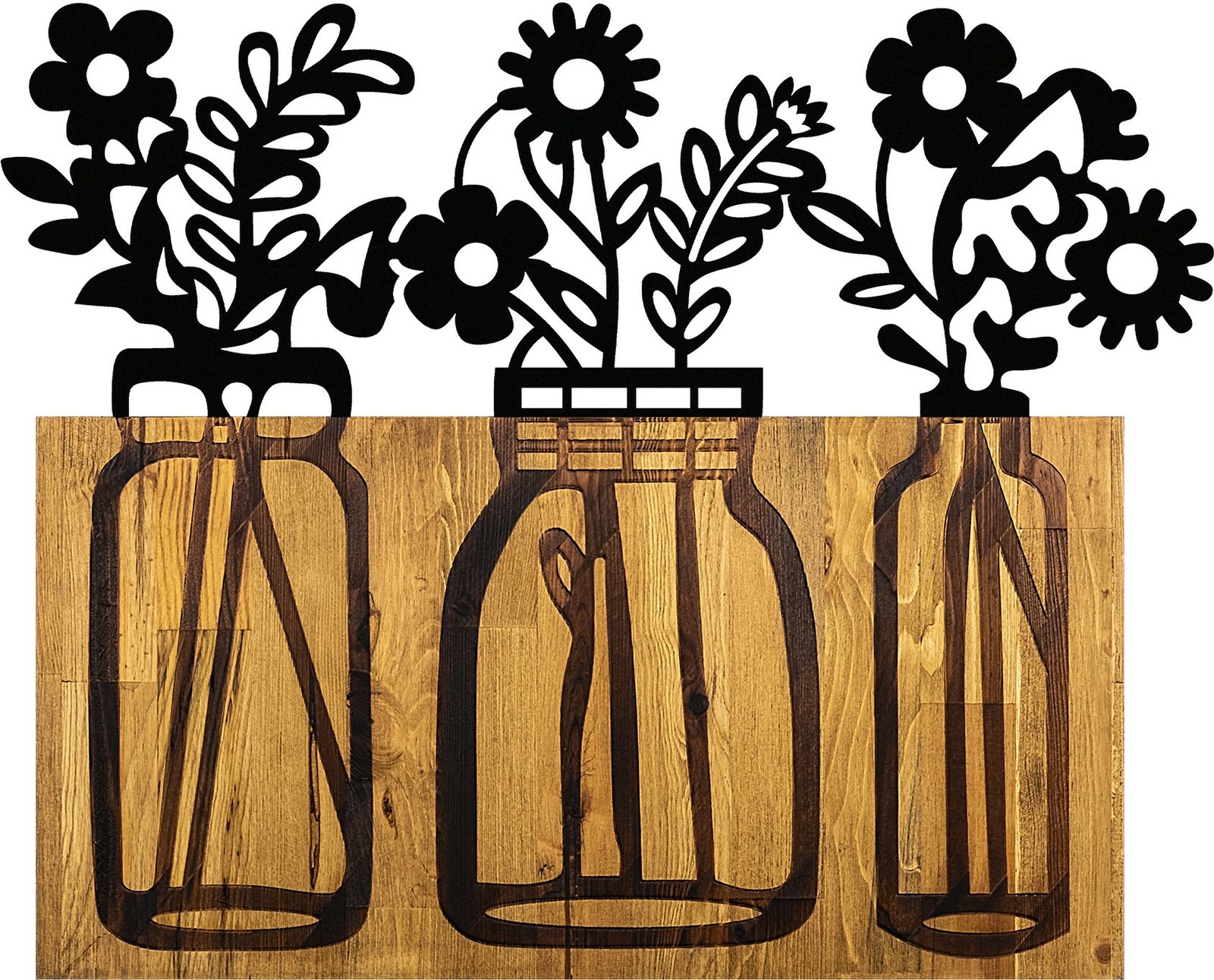 Aksesor dekorativ prej druri për mur, Wallity, Flower 5, ngjyrë arre dhe e zezë, 65x3x52cm