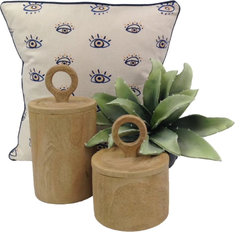 Jastëk dekorativ Eyes, pambuk, 45x45cm, bardhë-blu