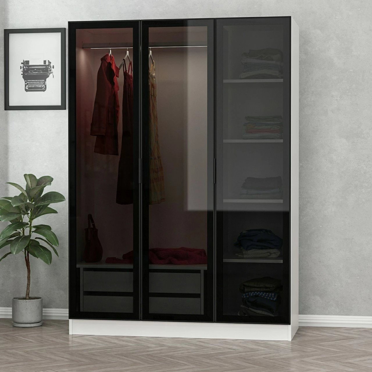 Dollap Skye Decor, ngjyrë e bardhë dhe e zezë, 2273