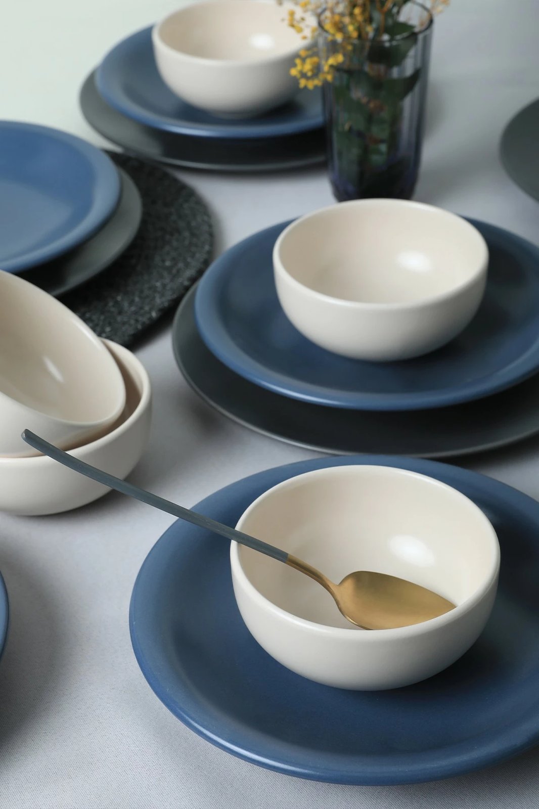 Set enësh për drekë, qeramikë, 18 copë, Hermia Concept, blu dhe bardhë, X0001509700000000000000000